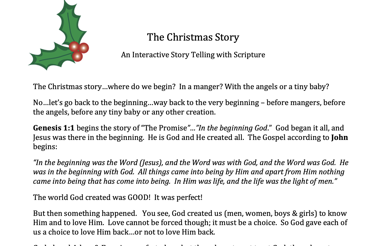 interactive Christmas story script